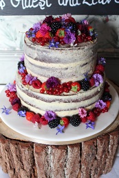 semi naked wedding cake fruit and flowers